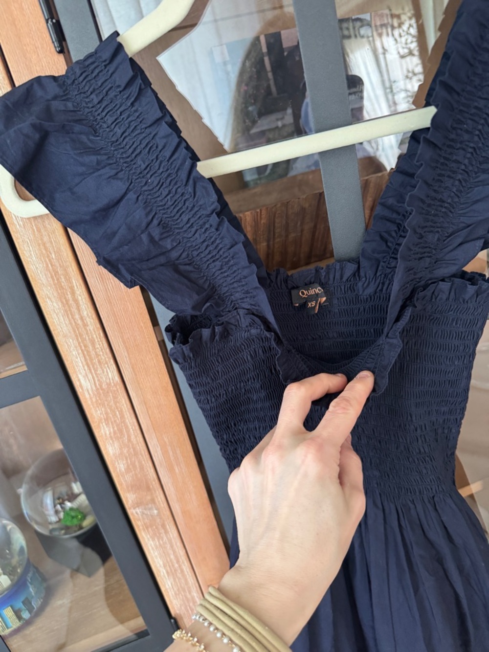 Quince nap dress Poplin Smocked Midi ruffles square neck tiered hill house navy - Picture 3 of 7